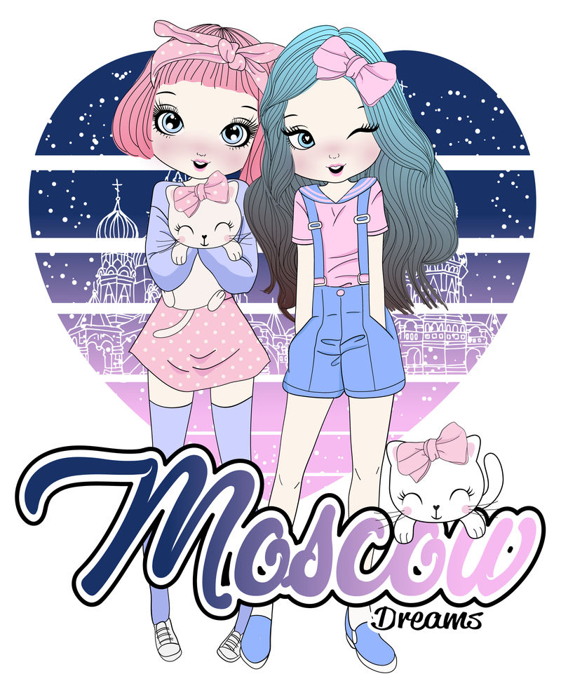 手绘可爱女孩印花t恤-印花t恤