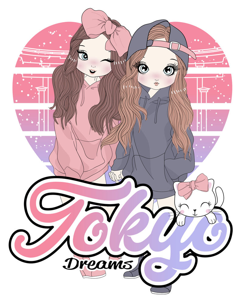 手绘可爱女孩印花t恤-印花t恤