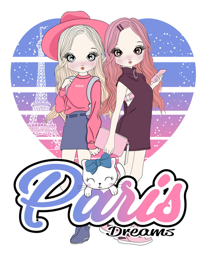 手绘可爱女孩印花t恤-印花t恤