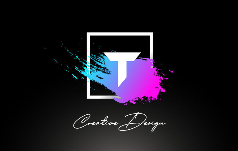 以紫蓝色为载体的艺术笔触字母标志设计