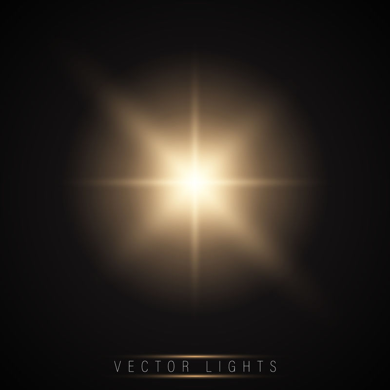 辉光效果-星星在黑暗透明的背景下闪耀着阳光-载体-EPS10