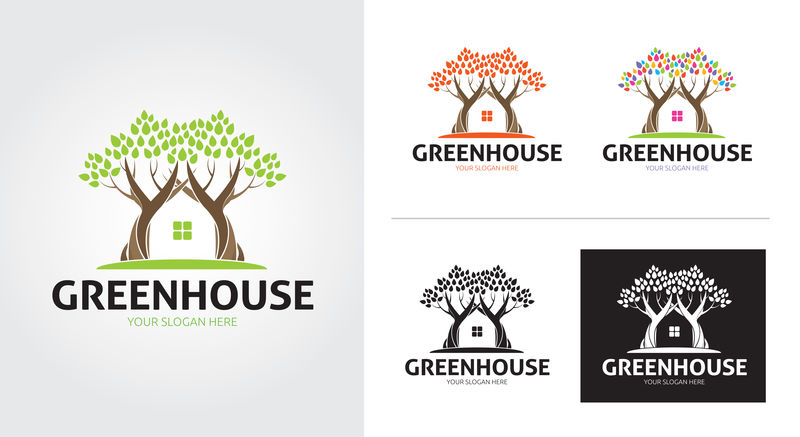 绿房子创意和极简标志模板集