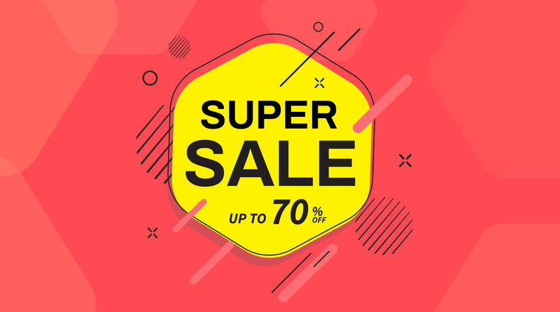 超级销售横幅最多可享受七折优惠销售横幅模板设计矢量