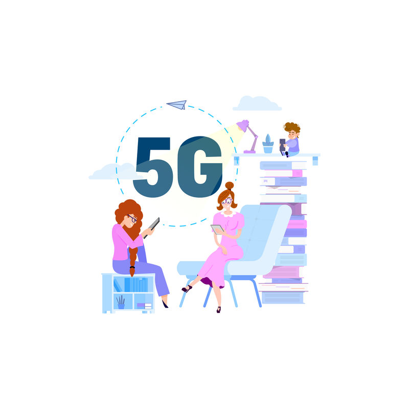 通过快速连接Wi-Fi概念5g.孤立物体矢量进行人与人的通信