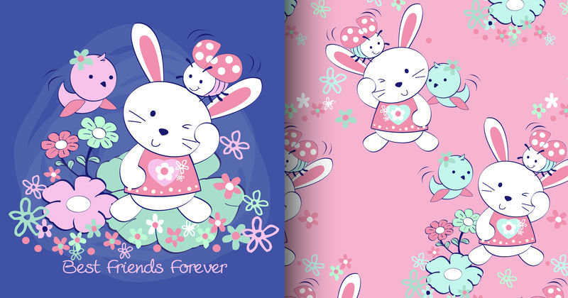 手绘可爱兔图案集矢量