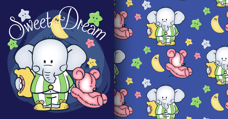 手绘可爱大象图案集矢量