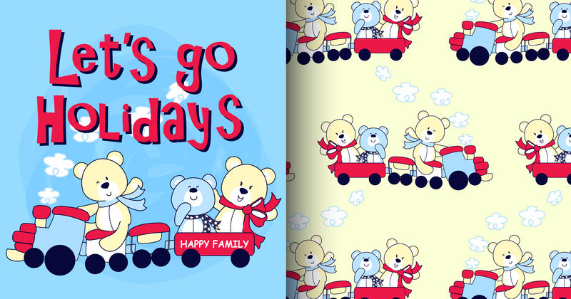 手绘可爱熊图案集矢量