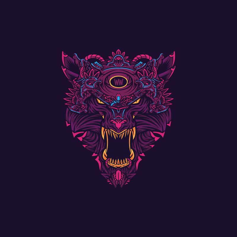 狼人头部标志插图矢量