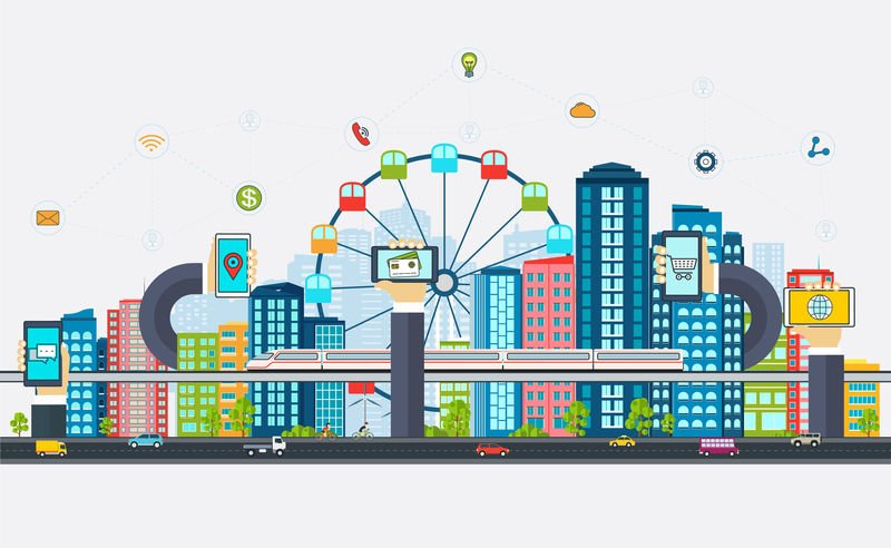 带商业标志矢量的智慧城市
