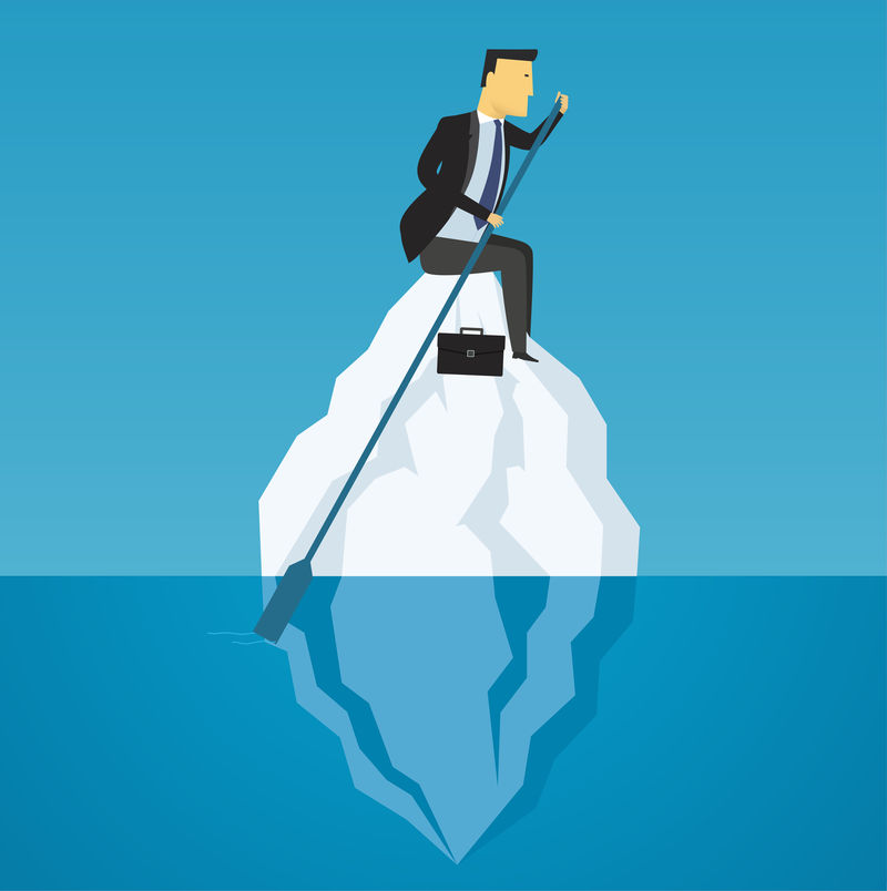 商人漂浮在冰山上商业挑战向量
