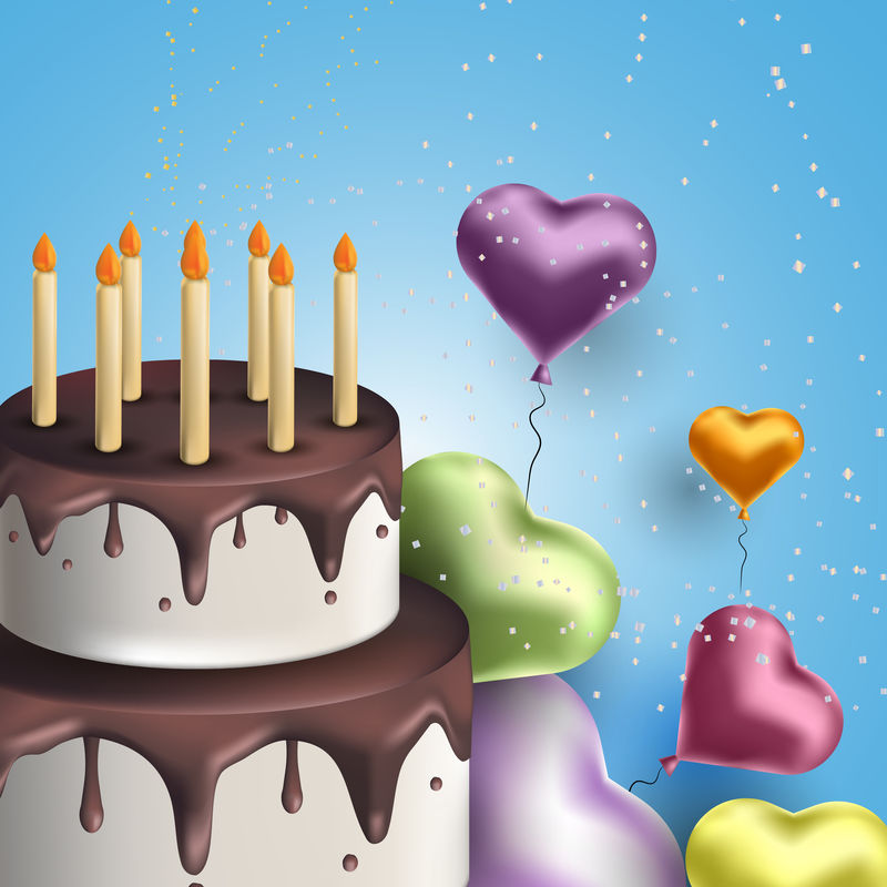 蛋糕气球矢量生日贺卡