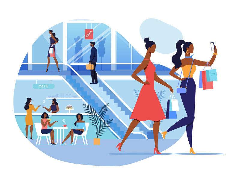 商场中的女朋友插图矢量