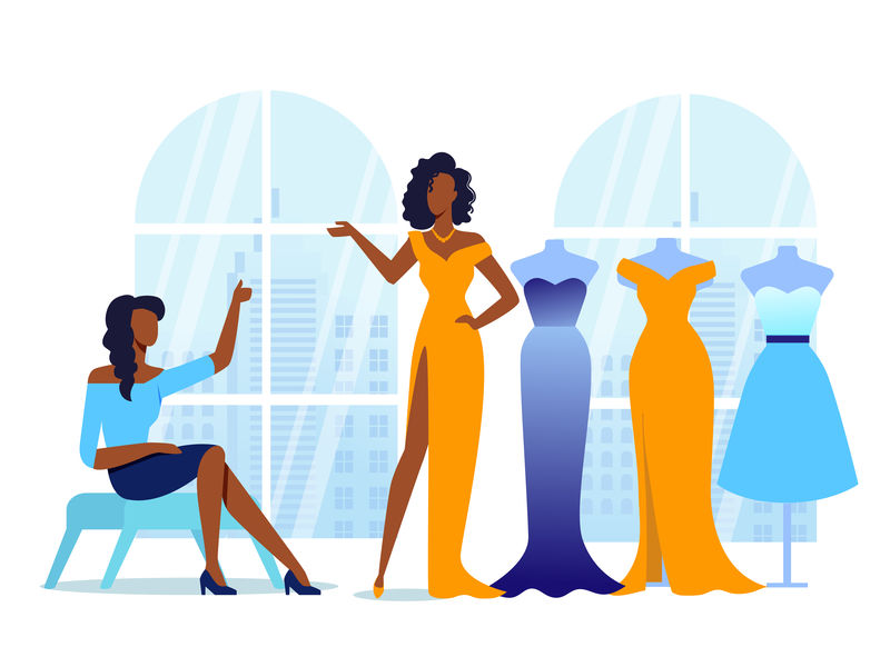 女朋友试穿衣服插图矢量