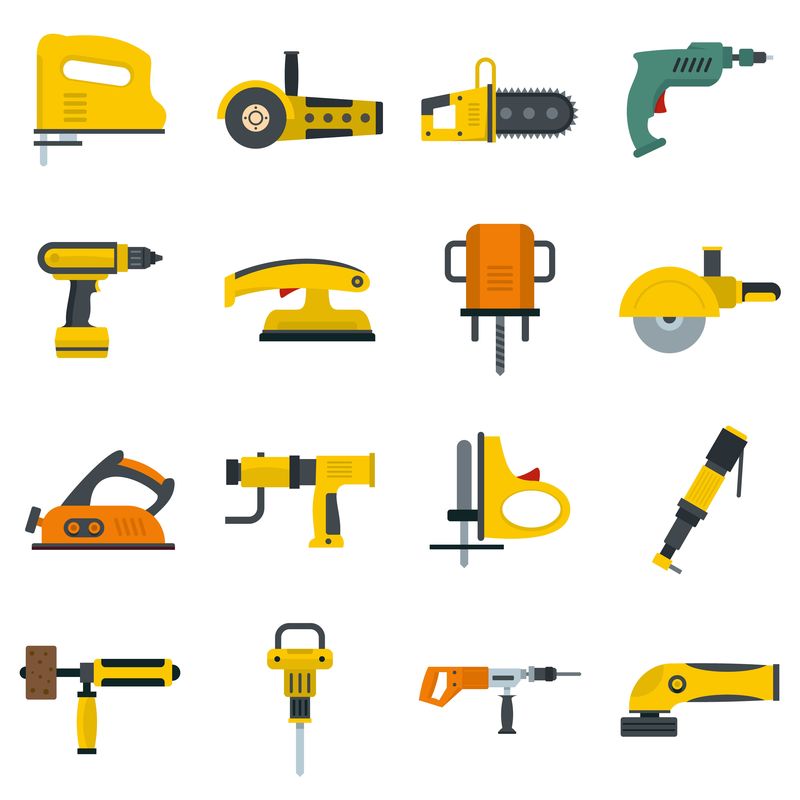 以平面样式矢量设置的电动工具图标