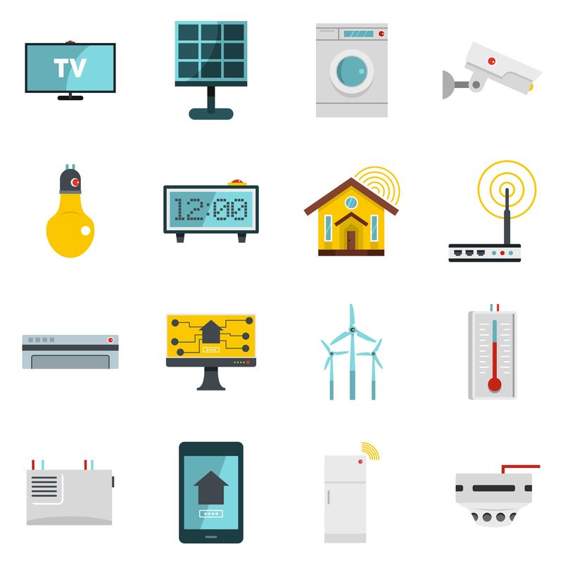 在平面样式矢量中设置智能家居图标
