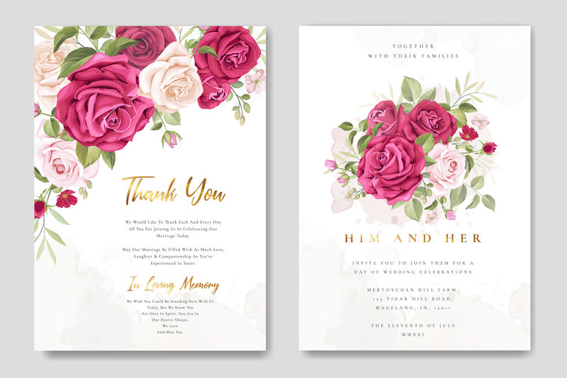 美丽玫瑰矢量婚礼请柬