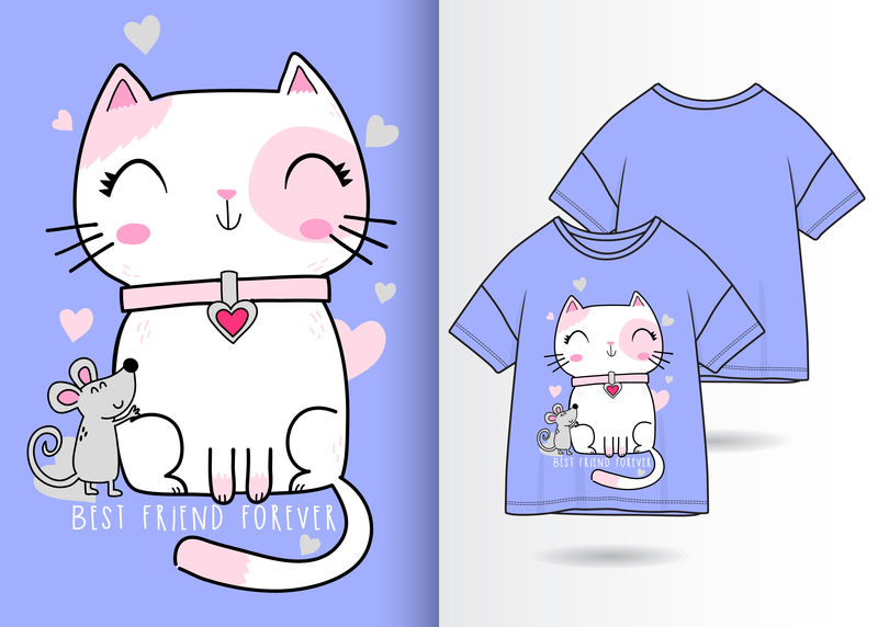 手绘可爱猫鼠矢量