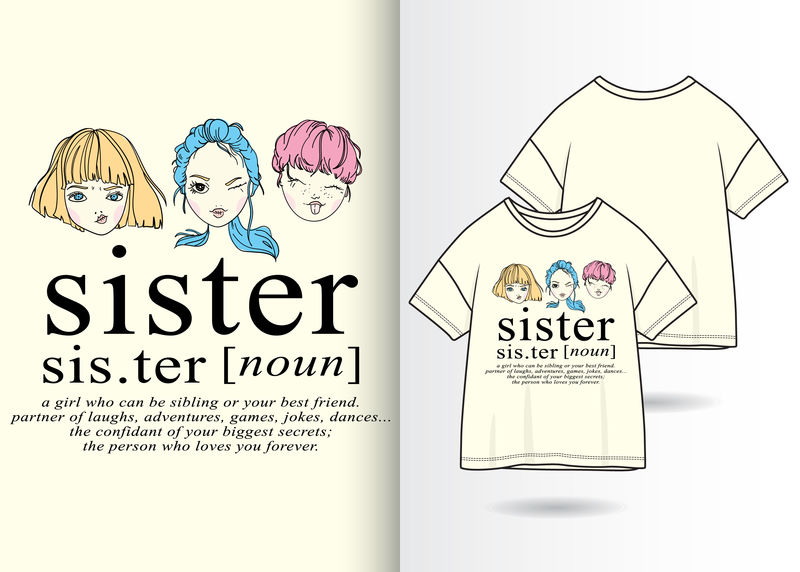 带引号向量的手绘可爱女孩