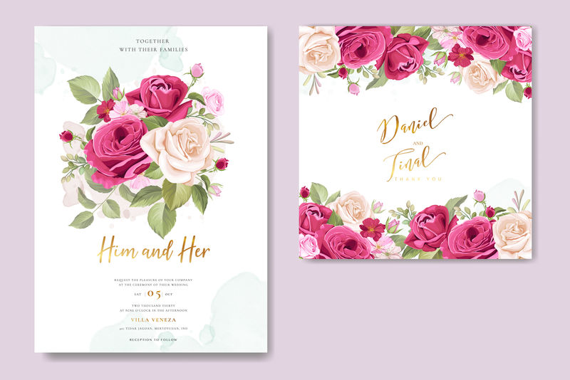 美丽玫瑰矢量婚礼请柬