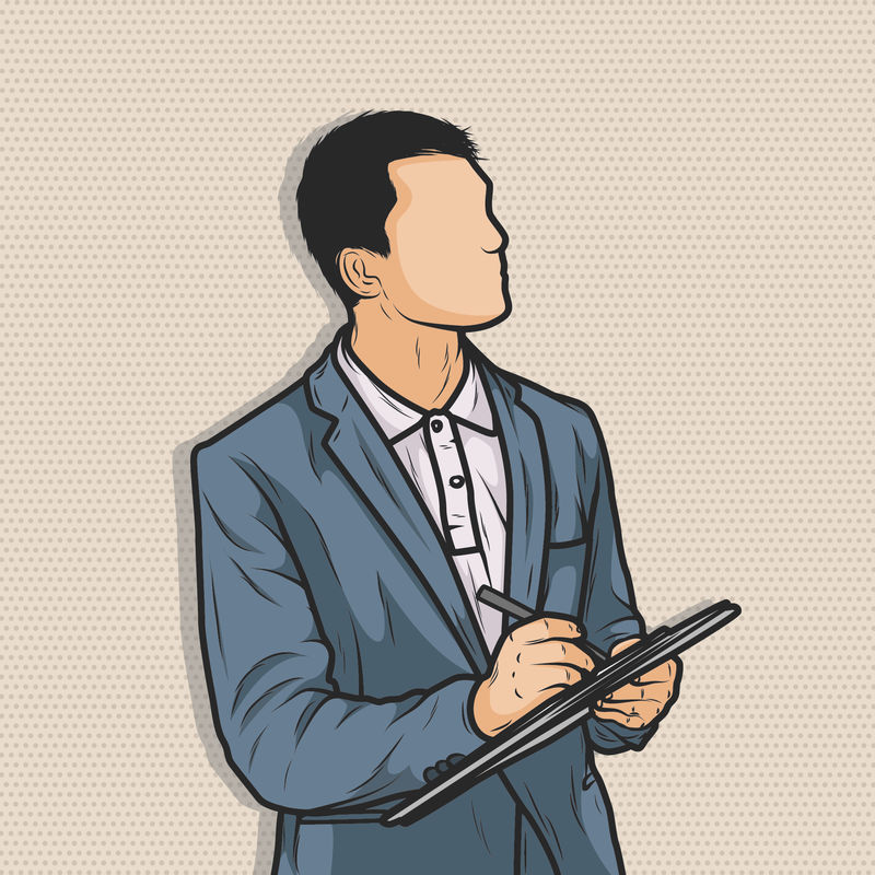 拿着文件板和笔矢量的无名商人