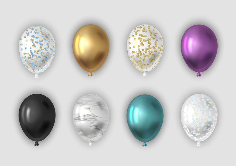 一组逼真的气球-矢量图解