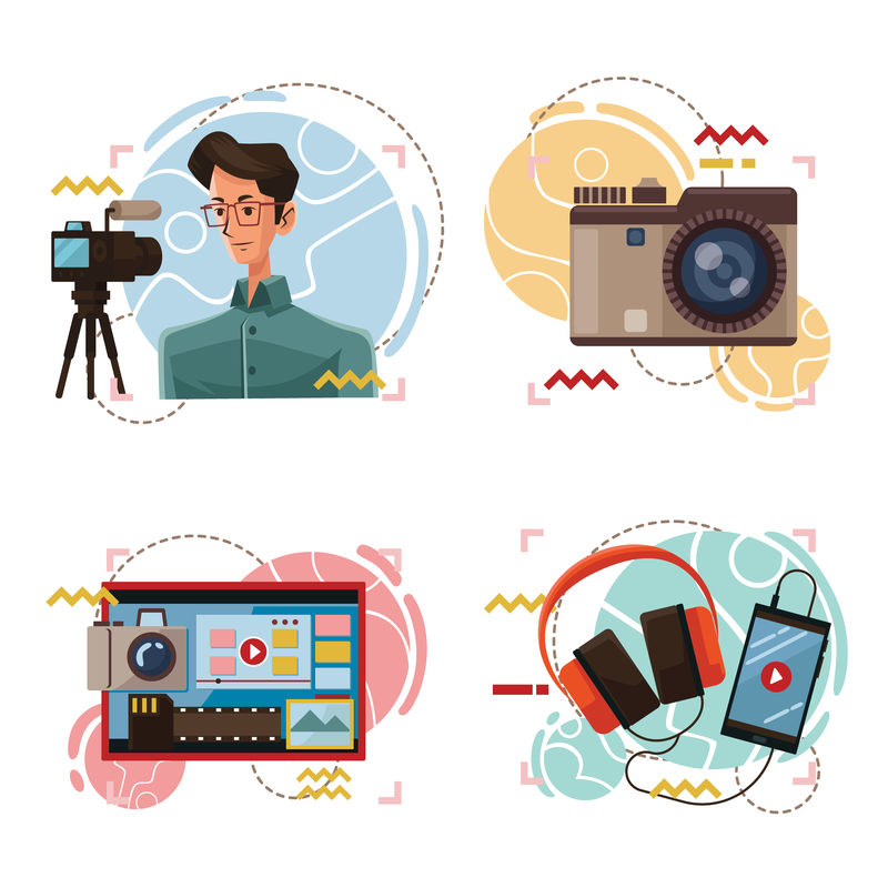 带有设备包矢量图的男性录像机