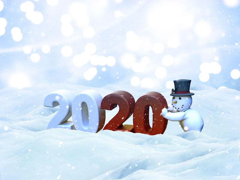 3D圣诞雪景雪人带新年我