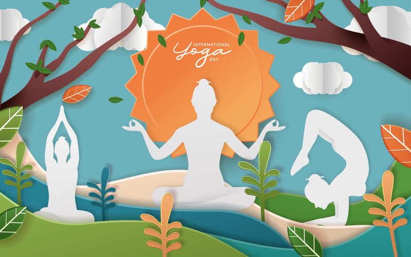 国际瑜伽日矢量插图横幅,宣传册和海报设计6月21日庆祝世界瑜伽日