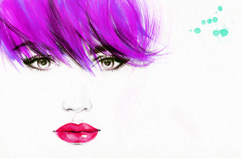 美丽的脸。女人肖像。抽象水彩。时尚背景