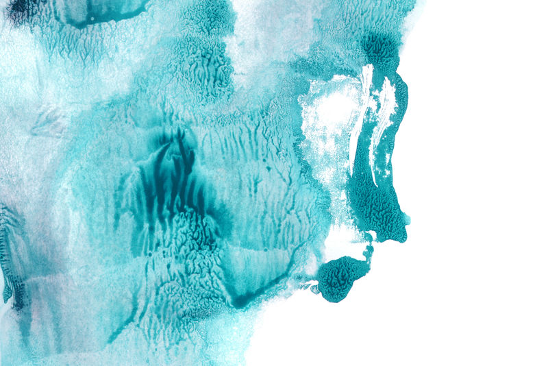 蓝色水彩画斑点-脏水彩画飞溅-抽象水彩艺术-绿松石斑点-亚克力艺术图案-现代水彩布-滴脏扎染质地