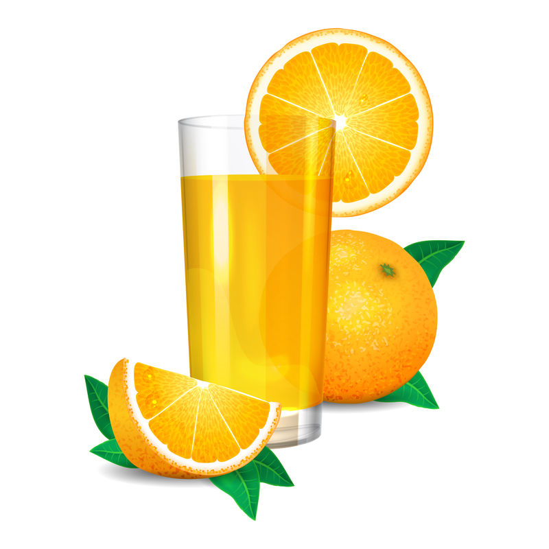 新鲜橙汁和橙子片、柑橘汁和橙子