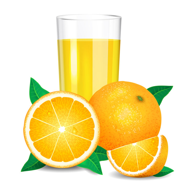 新鲜橙汁和橙子片、柑橘汁和橙子