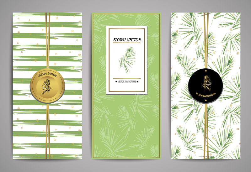 一套水彩棕榈枝小册子。花卉背景。矢量时尚模板。