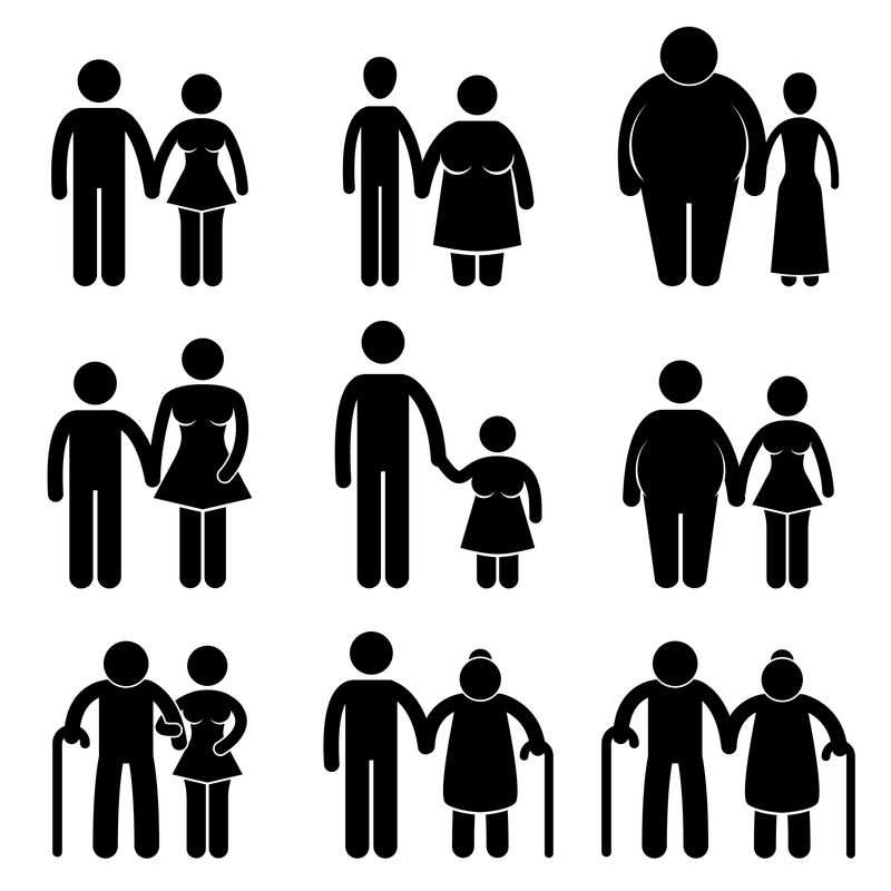 男女情侣恋人男友女友老公老婆老少高矮胖棒身材象形图标