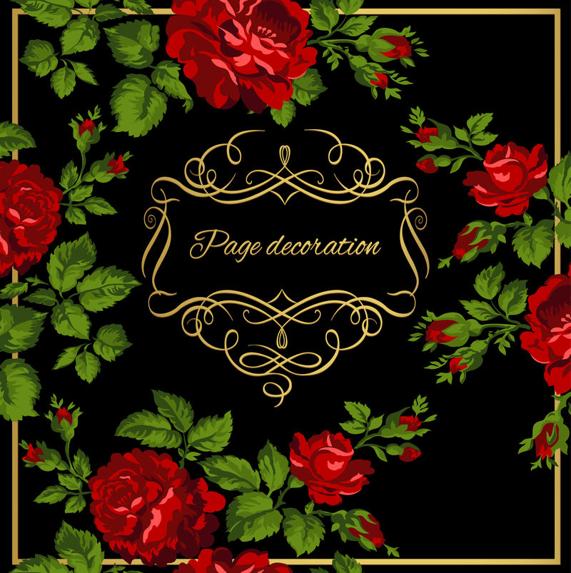 奢华的红玫瑰复古卡片，金色书法。维克托