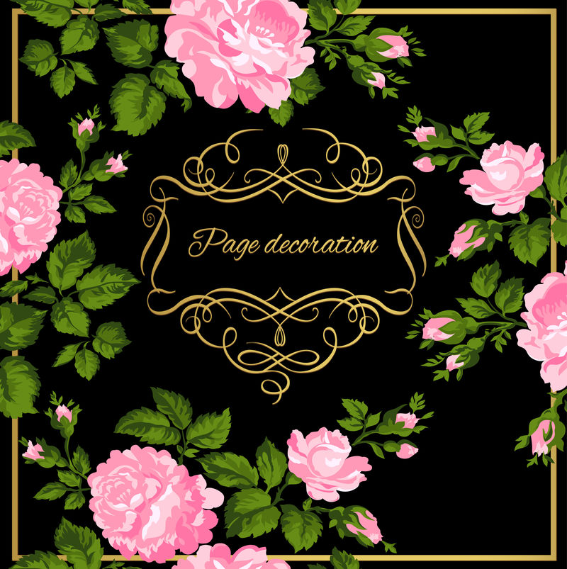 奢华的复古卡片，粉色玫瑰，金色书法。维克特