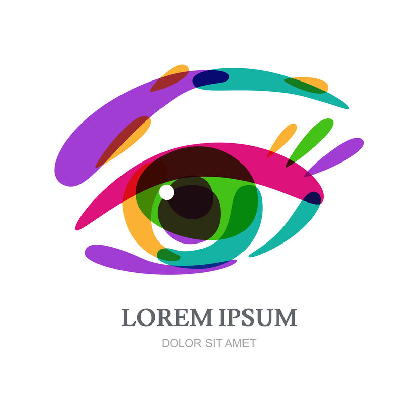 彩虹眼，矢量标志模板。抽象多彩的背景。