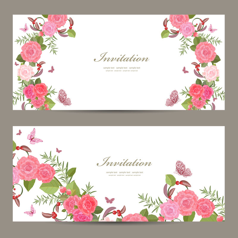 收集横向横幅与玫瑰花为您的des