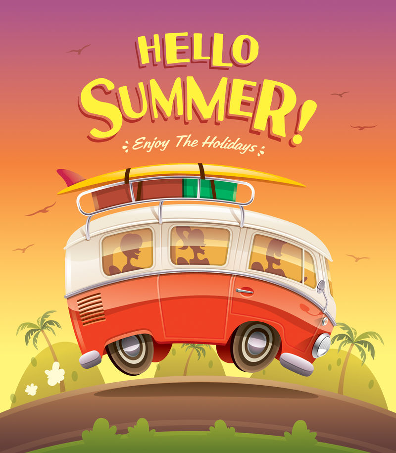 你好-夏天！露营车-暑假