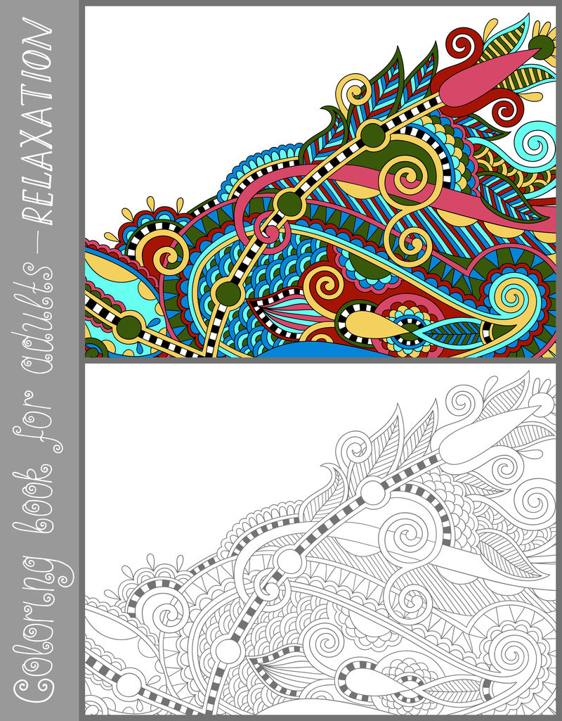 成人彩色书页-花色佩斯利设计