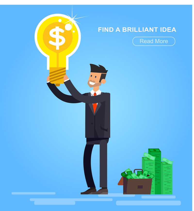 矢量详细的性格商人发现了一个好主意-领导和胜利-赚钱-概念网矢量图