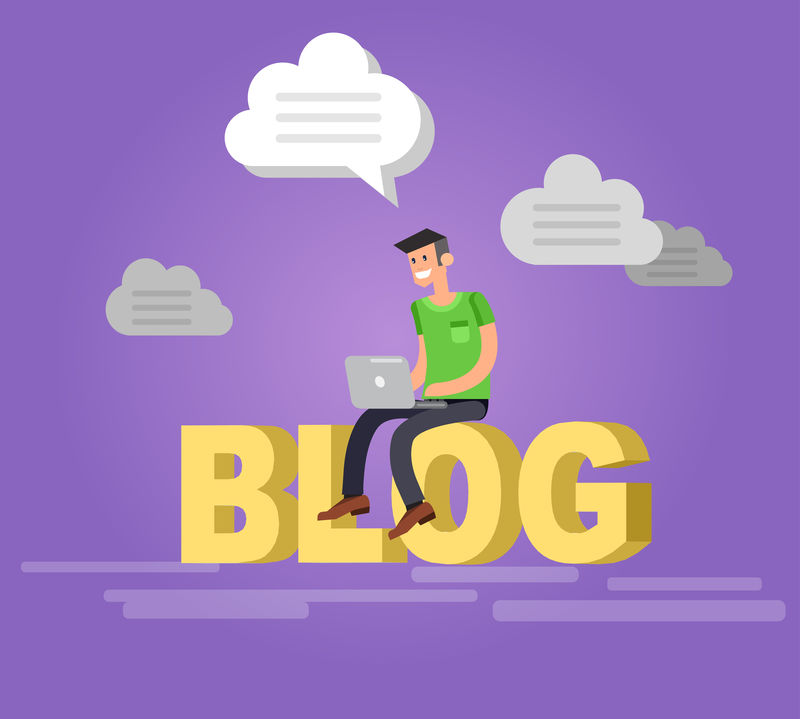 矢量详细的文字博客与笔记本电脑-概念社交媒体活动博客-文案营销信息-公关广告文本