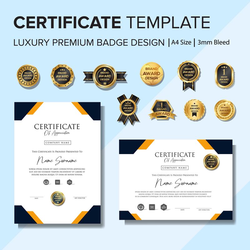 带徽章向量模板的创造性证书模板
