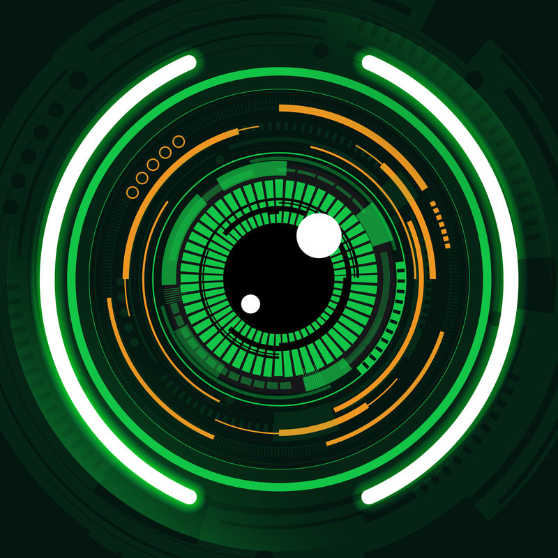 二进制电路板未来技术-绿眼网络安全概念背景-抽象高速数字互联网-运动模糊-像素向量