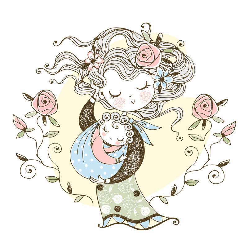 妈妈把孩子抱在怀里。母亲节。矢量