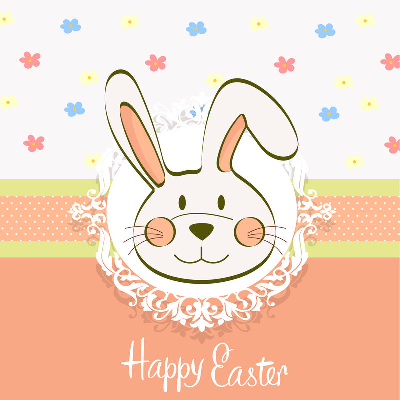 复活节贺卡-可爱的兔子