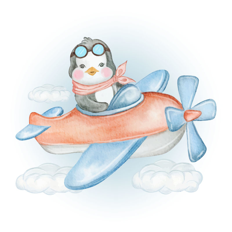 矢量水彩动物企鹅