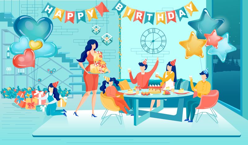 孩子们生日快乐和朋友们一起庆祝生日