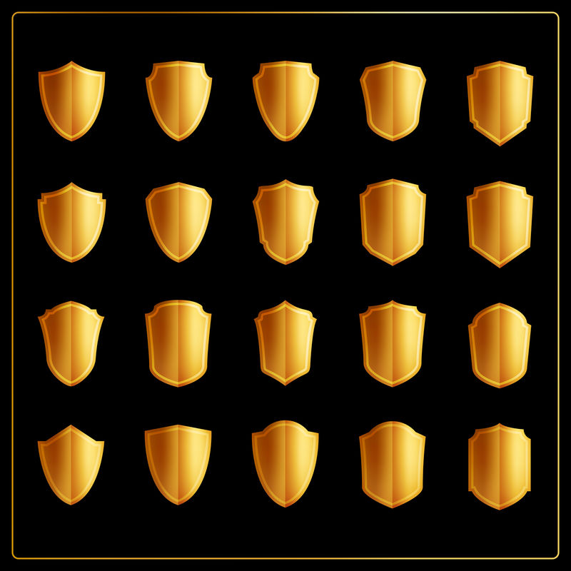 一套20个空白金色复古框架，标签，矢量EPS10。