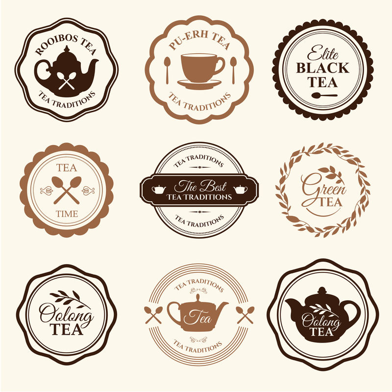 白色背景上带有茶叶标志的矢量插图。